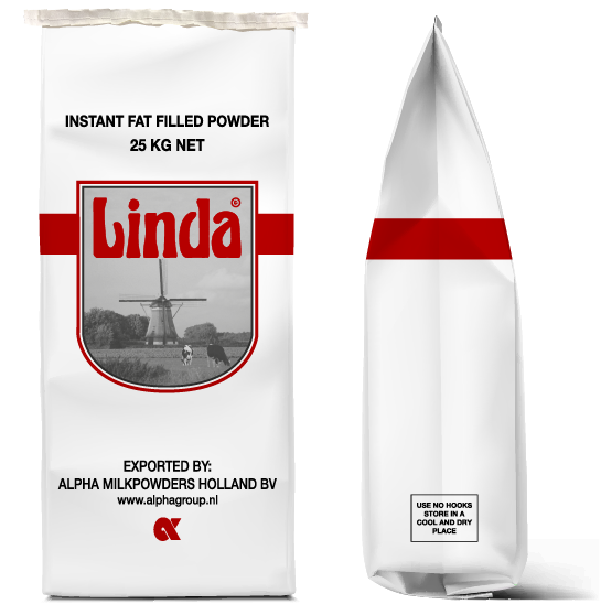 Instant fat filled powder 25 kg bag Linda Alpha milkpowders red